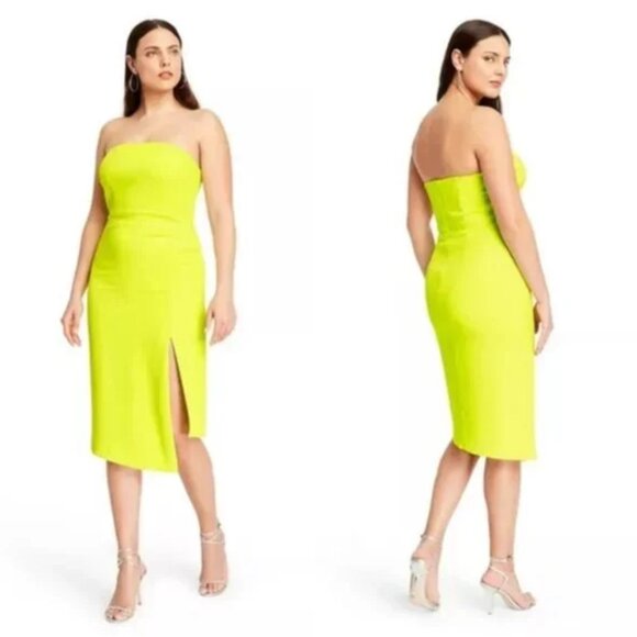 Cushnie x Target Neon Yellow Strapless “Flaw” Front Ruching Split Dress size 4 - Picture 4 of 9
